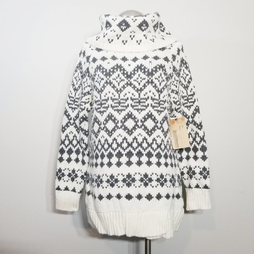 RUFF HEWN Fair Isle Cowl Neck Tunic Sweater NWT